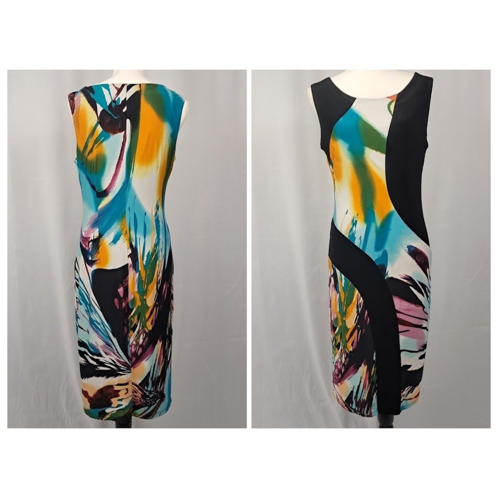 Vintage 80s ESSEX M Art to Wear Midi Sheath Dress Bodycon Watercolor‎ Strapless